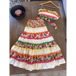 Farm Rio Multicolor Ricrac Crop Top Skirt Matching Set Size Small